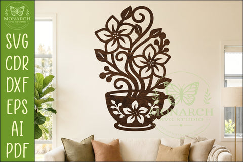 Floral Coffee Cup Wall Art SVG, Kitchen Decor Laser Cut File SVG APInspireddesigns 