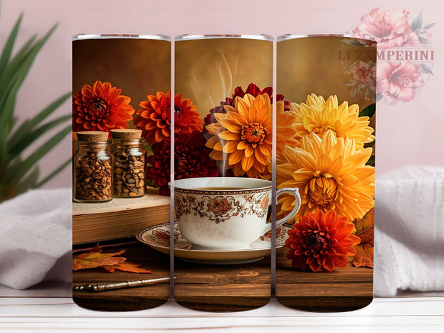 Floral Coffee Tumbler, Fall Tumbler Design, 20oz Tumbler, Sublimation PNG, Autumn Drinkware, Coffee Lover Gift, Seasonal Tumbler, Flower Coffee Design Sublimation Li Zamperini 