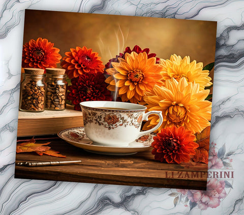 Floral Coffee Tumbler, Fall Tumbler Design, 20oz Tumbler, Sublimation PNG, Autumn Drinkware, Coffee Lover Gift, Seasonal Tumbler, Flower Coffee Design Sublimation Li Zamperini 