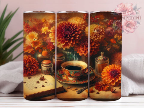Floral Coffee Tumbler, Fall Tumbler Design, 20oz Tumbler, Sublimation PNG, Autumn Drinkware, Coffee Lover Gift, Seasonal Tumbler, Flower Coffee Design Sublimation Li Zamperini 
