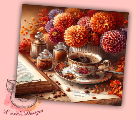 Floral Coffee Tumbler, Fall Tumbler Design, Sublimation PNG, 20oz Tumbler, Autumn Tumbler Wrap, Coffee Lover Gift, Seasonal Tumbler, Cute Fall Decor Sublimation Lara' s Designs 