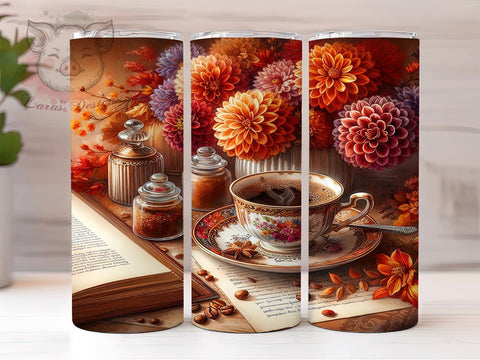 Floral Coffee Tumbler, Fall Tumbler Design, Sublimation PNG, 20oz Tumbler, Autumn Tumbler Wrap, Coffee Lover Gift, Seasonal Tumbler, Cute Fall Decor Sublimation Lara' s Designs 