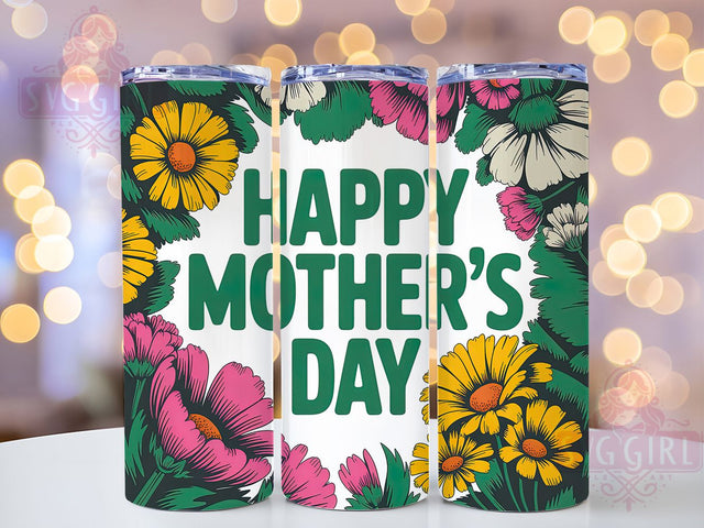 Floral Colorful Mom 20oz Tumbler, Floral Mom, Colorful Flowers, Lush Border, Happy Mother's Day, Sublimation Design, Tumbler Wrap Sublimation SvggirlplusArt 