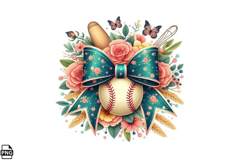 Floral Coquette Baseball PNG Printable File Sublimation Creativedesigntee 