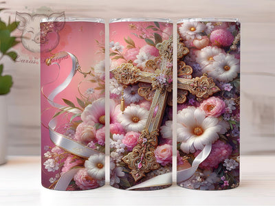 Floral Coquette Faith Cross Tumbler, Coquette Christian Tumbler, Stylish 20oz Wrap, Sublimation Design, Trendy Gift Idea, Faith Cross Wrap, Inspirational Floral Tumbler Sublimation Lara' s Designs 