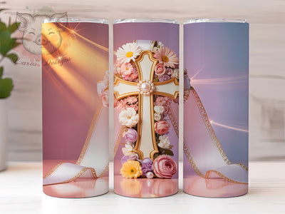 Floral Coquette Faith Cross Tumbler, Coquette Christian Tumbler, Stylish 20oz Wrap, Sublimation Design, Trendy Gift Idea, Faith Cross Wrap, Inspirational Floral Tumbler Sublimation Lara' s Designs 
