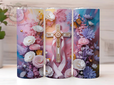 Floral Coquette Faith Cross Tumbler, Coquette Christian Tumbler, Stylish 20oz Wrap, Sublimation Design, Trendy Gift Idea, Faith Cross Wrap, Inspirational Floral Tumbler Sublimation Lara' s Designs 