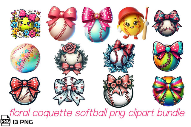 Floral Coquette Softball PNG Clipart Bundle Sublimation Creativedesigntee 