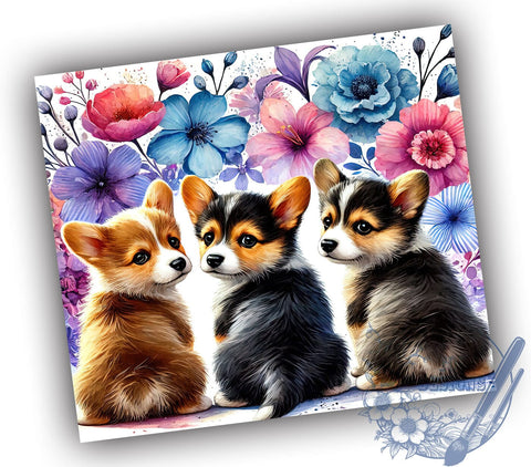 Floral Corgi 20oz Tumbler Wrap, Corgi Tumbler, 20oz Tumbler, Sublimation Wrap, Dog Lover Gift, Custom Tumbler, Pet Gift Sublimation ToriDesigns 