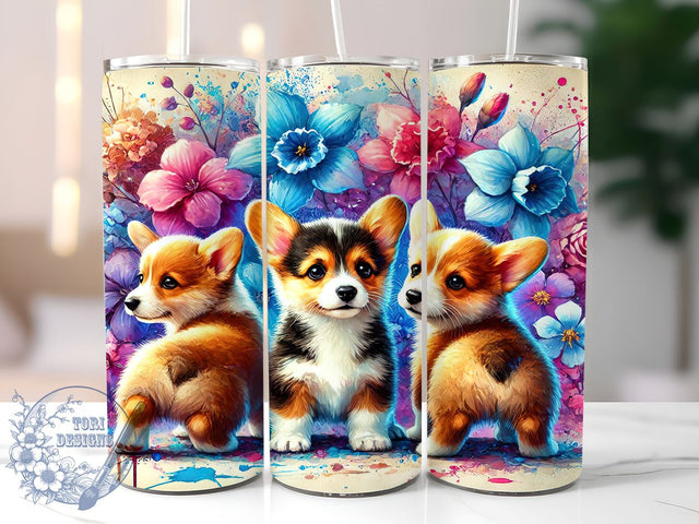 Floral Corgi 20oz Tumbler Wrap, Corgi Tumbler, 20oz Tumbler, Sublimation Wrap, Dog Lover Gift, Custom Tumbler, Pet Gift Sublimation ToriDesigns 