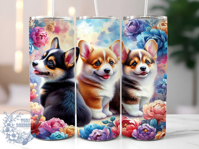 Floral Corgi 20oz Tumbler Wrap, Corgi Tumbler, 20oz Tumbler, Sublimation Wrap, Dog Lover Gift, Custom Tumbler, Pet Gift Sublimation ToriDesigns 