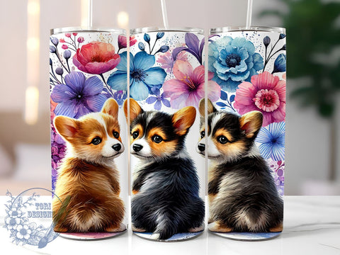 Floral Corgi 20oz Tumbler Wrap, Corgi Tumbler, 20oz Tumbler, Sublimation Wrap, Dog Lover Gift, Custom Tumbler, Pet Gift Sublimation ToriDesigns 