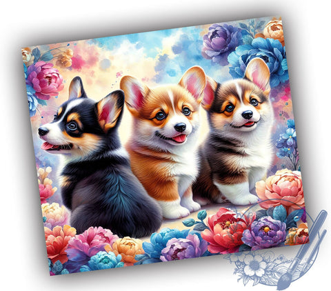 Floral Corgi 20oz Tumbler Wrap, Corgi Tumbler, 20oz Tumbler, Sublimation Wrap, Dog Lover Gift, Custom Tumbler, Pet Gift Sublimation ToriDesigns 