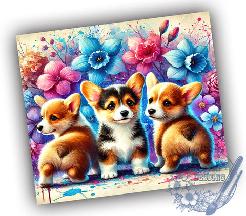 Floral Corgi 20oz Tumbler Wrap, Corgi Tumbler, 20oz Tumbler, Sublimation Wrap, Dog Lover Gift, Custom Tumbler, Pet Gift Sublimation ToriDesigns 