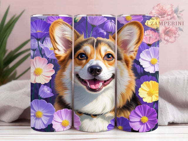 Floral Corgi Dog Mom Tumbler, Floral Corgi Pattern, Dog Mom Design, 20Oz Sublimation Wrap, Cute Corgi Art, Flower Dog Texture, Tumbler Sublimation Sublimation Li Zamperini 