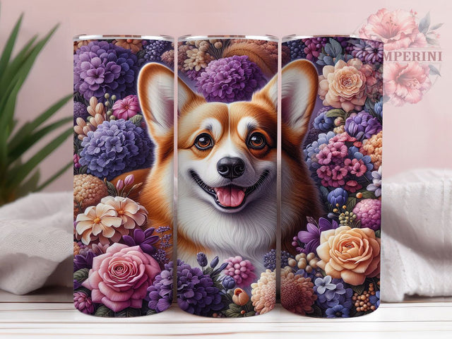 Floral Corgi Dog Mom Tumbler, Floral Corgi Pattern, Dog Mom Design, 20Oz Sublimation Wrap, Cute Corgi Art, Flower Dog Texture, Tumbler Sublimation Sublimation Li Zamperini 