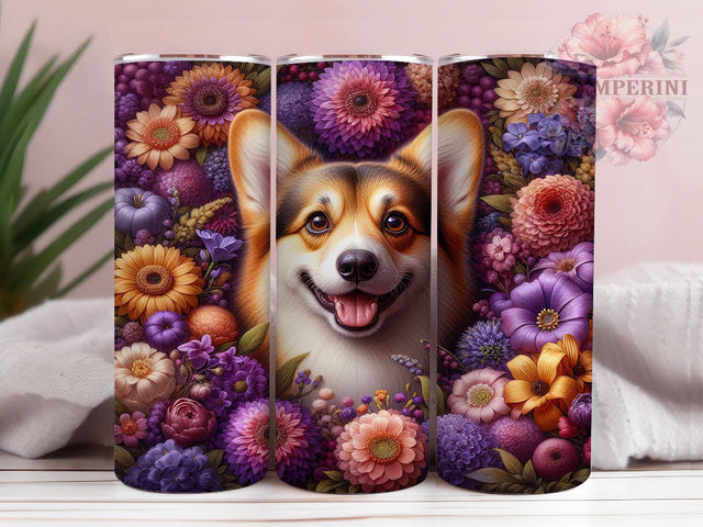 Floral Corgi Dog Mom Tumbler, Floral Corgi Pattern, Dog Mom Design, 20Oz Sublimation Wrap, Cute Corgi Art, Flower Dog Texture, Tumbler Sublimation Sublimation Li Zamperini 