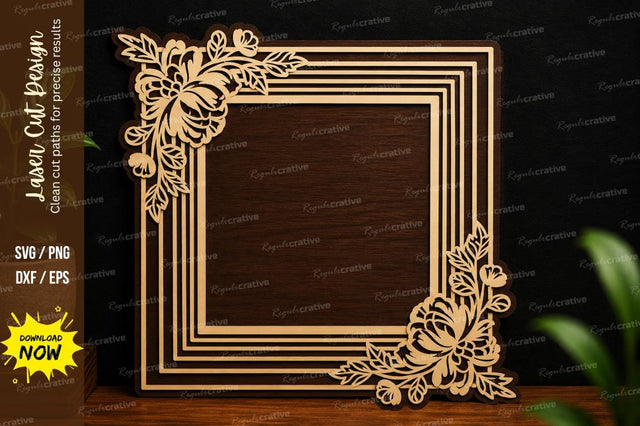 Floral Corner Frame SVG Laser Cut Border Design SVG Regulrcrative 
