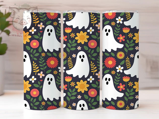 Floral Cottagecore Ghost Halloween Tumbler, Wildflower Sublimation PNG, Cottagecore Halloween Wrap, Soft Spooky Design, 20OZ Tumbler Wrap, Pastel Ghost Cup, Autumn Floral Ghost Sublimation Lara' s Designs 