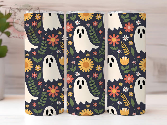Floral Cottagecore Ghost Halloween Tumbler, Wildflower Sublimation PNG, Cottagecore Halloween Wrap, Soft Spooky Design, 20OZ Tumbler Wrap, Pastel Ghost Cup, Autumn Floral Ghost Sublimation Lara' s Designs 
