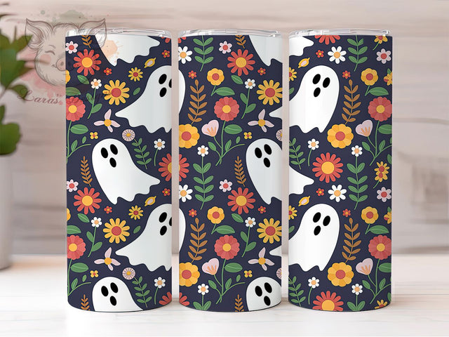 Floral Cottagecore Ghost Halloween Tumbler, Wildflower Sublimation PNG, Cottagecore Halloween Wrap, Soft Spooky Design, 20OZ Tumbler Wrap, Pastel Ghost Cup, Autumn Floral Ghost Sublimation Lara' s Designs 