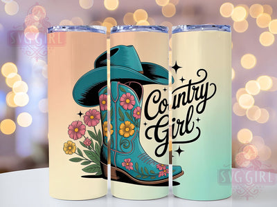 Floral Country Girl Tumbler, Cowboy Boots Tumbler, Floral 20oz Wrap, Sublimation Design, Stylish Gift Idea, Rustic Boots Wrap, Western Floral Tumbler Sublimation SvggirlplusArt 