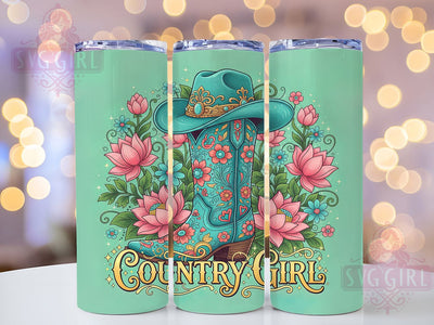 Floral Country Girl Tumbler, Cowboy Boots Tumbler, Floral 20oz Wrap, Sublimation Design, Stylish Gift Idea, Rustic Boots Wrap, Western Floral Tumbler Sublimation SvggirlplusArt 