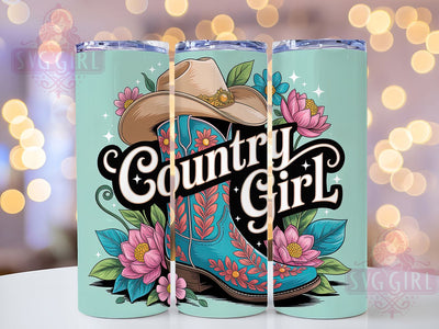 Floral Country Girl Tumbler, Cowboy Boots Tumbler, Floral 20oz Wrap, Sublimation Design, Stylish Gift Idea, Rustic Boots Wrap, Western Floral Tumbler Sublimation SvggirlplusArt 