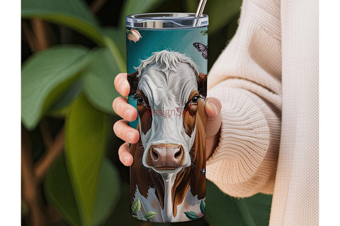 Floral Cow 20oz Tumbler Wrap Sublimation DesignSVG 