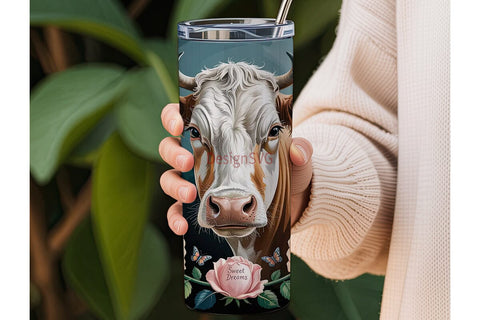 Floral Cow 20oz Tumbler Wrap Sublimation DesignSVG 