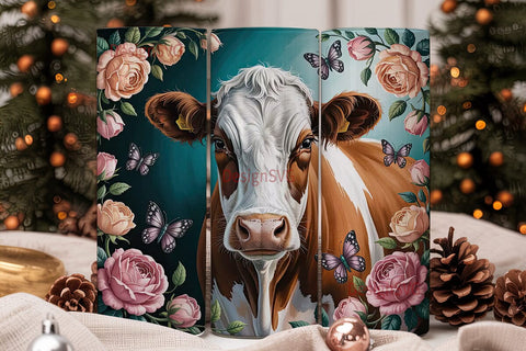 Floral Cow 20oz Tumbler Wrap Sublimation DesignSVG 