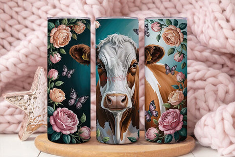 Floral Cow 20oz Tumbler Wrap Sublimation DesignSVG 