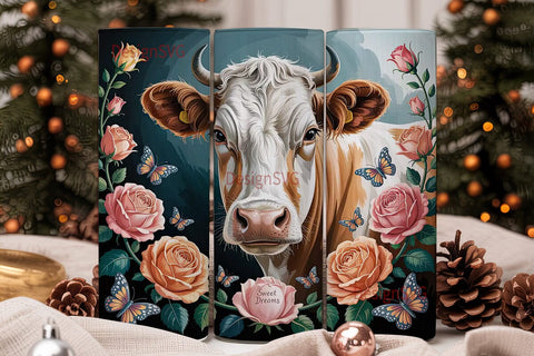 Floral Cow 20oz Tumbler Wrap Sublimation DesignSVG 