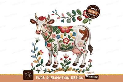 Floral Cow Illustration Sublimation Art Design Sublimation Designangry 