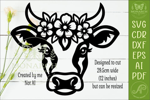Floral Cow Laser Cut File, Farmhouse Cow Wall Decor SVG SVG APInspireddesigns 