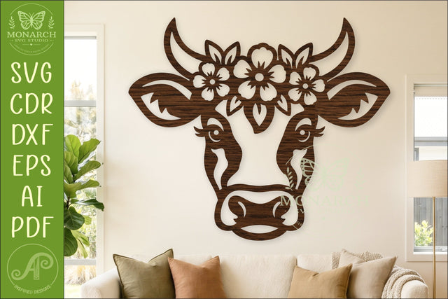 Floral Cow Laser Cut File, Farmhouse Cow Wall Decor SVG SVG APInspireddesigns 