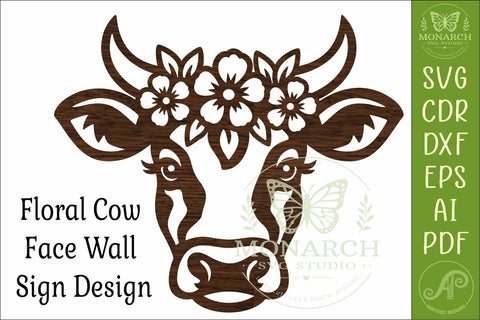 Floral Cow Laser Cut File, Farmhouse Cow Wall Decor SVG SVG APInspireddesigns 