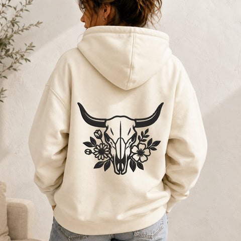 Floral Cow Skull Embroidery Design – Western Bull Skull Wildflower Boho Machine Embroidery File Embroidery/Applique DESIGNS PatternFeed8 