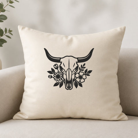 Floral Cow Skull Embroidery Design – Western Bull Skull Wildflower Boho Machine Embroidery File Embroidery/Applique DESIGNS PatternFeed8 