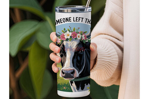 Floral Cow Tumbler Wrap PNG Sublimation DesignSVG 