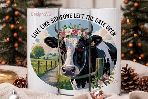 Floral Cow Tumbler Wrap PNG Sublimation DesignSVG 