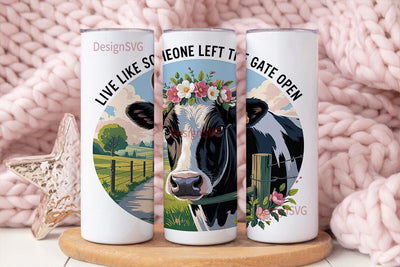Floral Cow Tumbler Wrap PNG Sublimation DesignSVG 