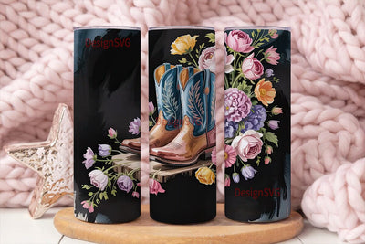 Floral Cowboy Boots 20oz Tumbler Wrap Sublimation DesignSVG 
