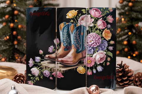 Floral Cowboy Boots 20oz Tumbler Wrap Sublimation DesignSVG 