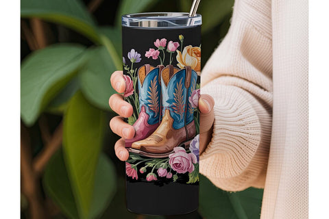 Floral Cowboy Boots 20oz Tumbler Wrap Sublimation DesignSVG 