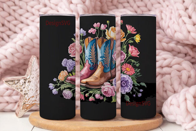 Floral Cowboy Boots 20oz Tumbler Wrap Sublimation DesignSVG 