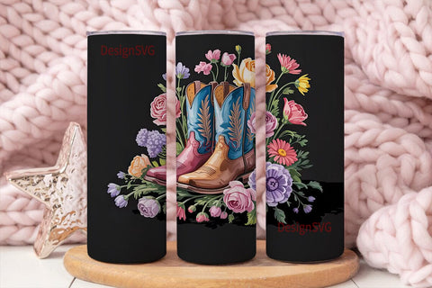 Floral Cowboy Boots 20oz Tumbler Wrap Sublimation DesignSVG 
