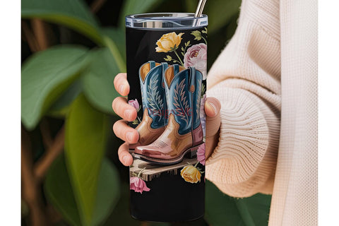 Floral Cowboy Boots 20oz Tumbler Wrap Sublimation DesignSVG 