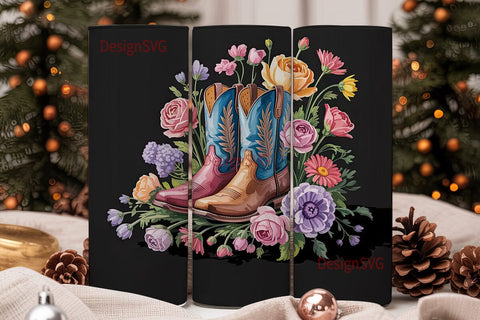 Floral Cowboy Boots 20oz Tumbler Wrap Sublimation DesignSVG 