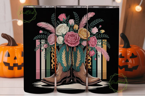Floral Cowboy Boots 20oz Tumbler Wrap Sublimation PixelChick 